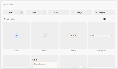 Subframe screenshot: Insert menu with components