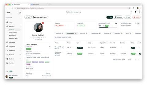 1club screenshot: Staff schedule view