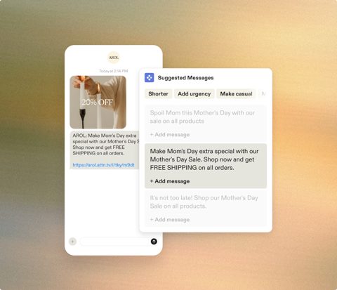 Attentive screenshot: Suggested message variations