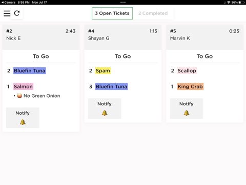 Avocado screenshot: Kitchen display ticket view