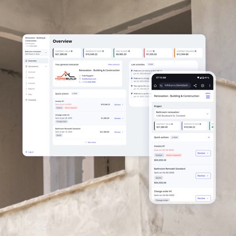 Billdr screenshot: Client dashboard overview