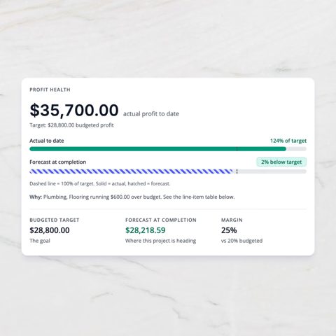 Billdr screenshot: Project profit health summary