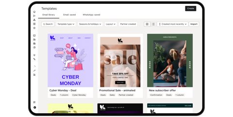 Klaviyo screenshot: Email template library
