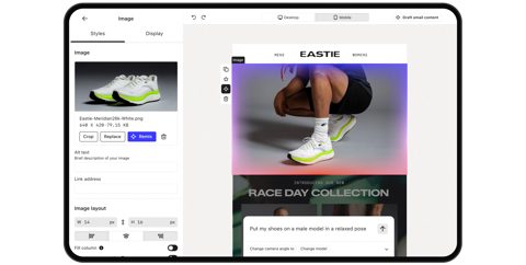 Klaviyo screenshot: Image block styling in email editor