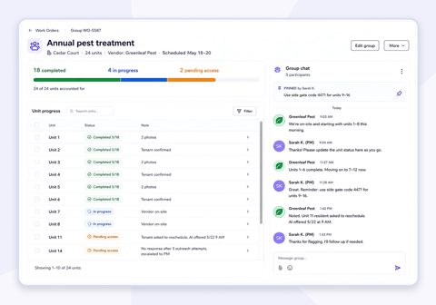 MagicDoor screenshot: Grouped work order progress