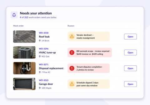 MagicDoor screenshot: Work orders needing attention