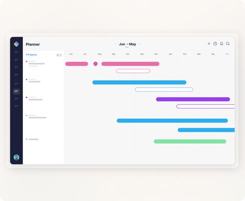 Mosaic screenshot: Project planner timeline