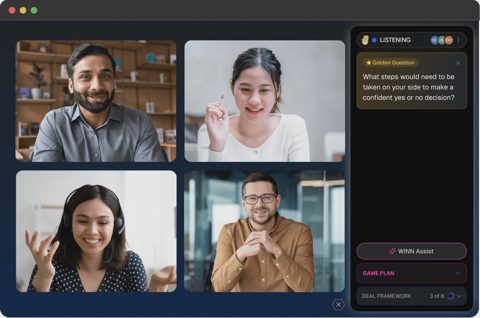 WINN.AI screenshot: Live call with real-time assist panel