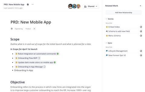 Shortcut screenshot: Doc with related stories sidebar