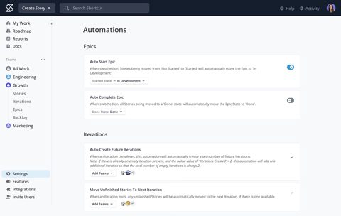 Shortcut screenshot: Workflow automations settings