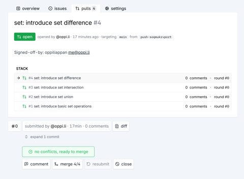 Tangled screenshot: Stacked pull requests