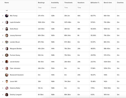 Teamdeck screenshot: Team utilization report