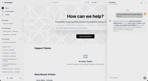 Unthread screenshot: Customer support portal