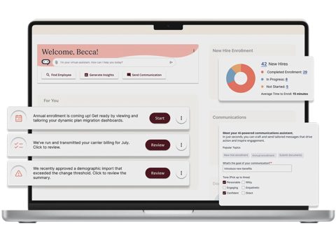 PlanSource screenshot: HR admin dashboard with tasks and enrollment