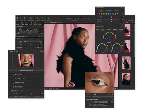 Capture One screenshot: Editing workspace with color tools