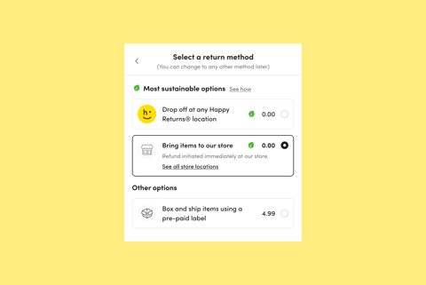 Happy Returns screenshot: Return method selection