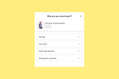 Happy Returns screenshot: Return reason selection