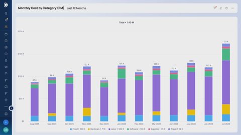 Celoxis screenshot: Monthly cost by category report