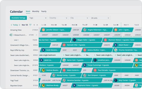 Hostaway screenshot: Multi-property booking calendar