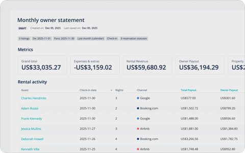Hostaway screenshot: Monthly owner statement