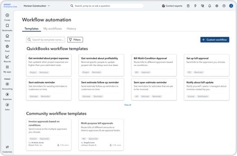 Intuit Enterprise Suite screenshot: Workflow automation templates
