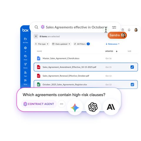 Box screenshot: AI search across agreements in file list