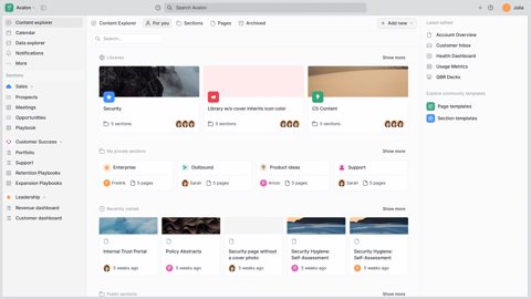 Planhat screenshot: Workspace collections and pages
