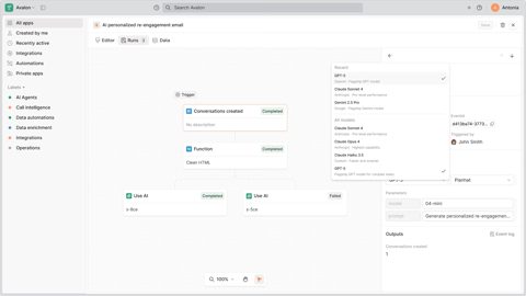 Planhat screenshot: Automation workflow builder