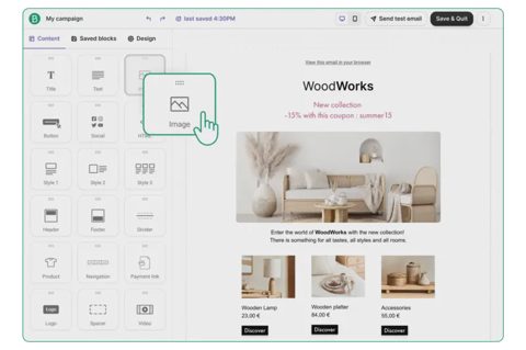 Brevo screenshot: Drag-and-drop email campaign editor