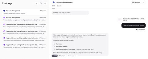 Chatbase screenshot: Chat logs with conversation view