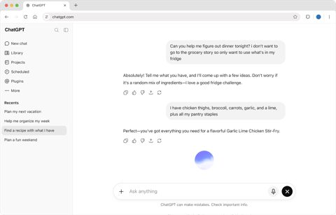 ChatGPT screenshot: Chat conversation with sidebar