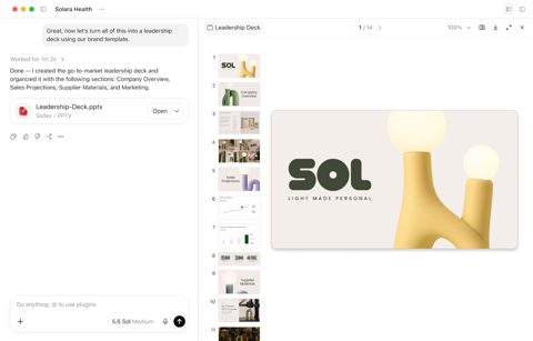 ChatGPT screenshot: Building a slide deck in a chat
