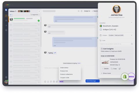 Chatway screenshot: Chat with store order sidebar