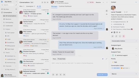 Chatwoot screenshot: Shared inbox with contact details