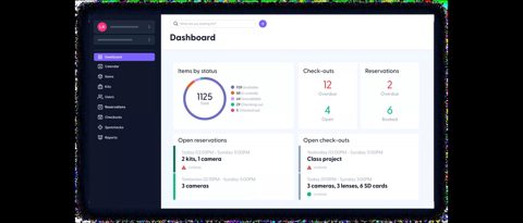 Cheqroom screenshot: Dashboard with items by status