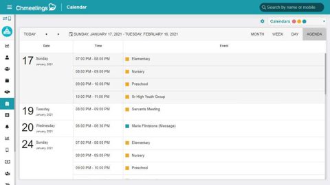 ChMeetings screenshot: Event calendar agenda view