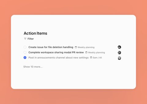 Circleback screenshot: Action items list