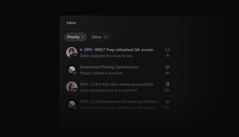 Linear screenshot: Inbox of prioritized issue notifications