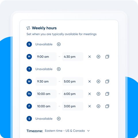 Calendly screenshot: Weekly availability hours