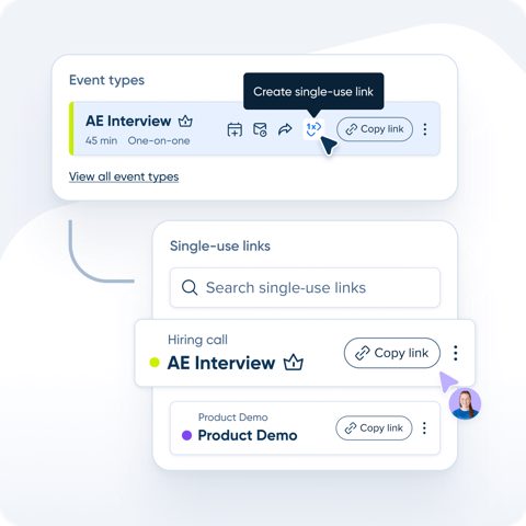 Calendly screenshot: Event types with single-use links
