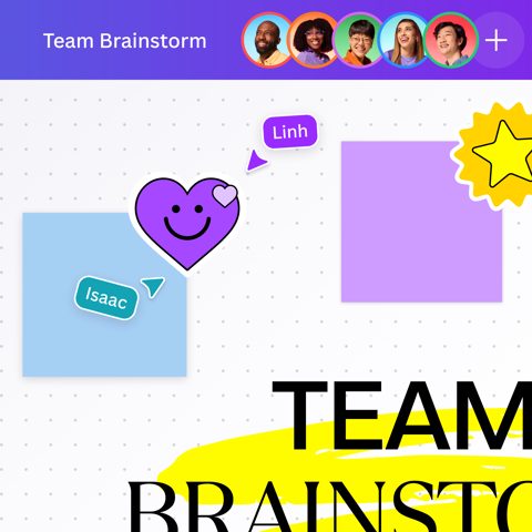 Canva screenshot: Whiteboard canvas with sticky notes