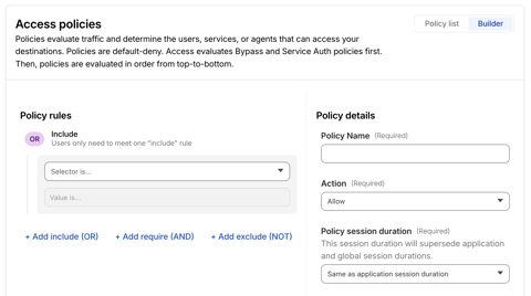 Cloudflare One screenshot: Access policy builder