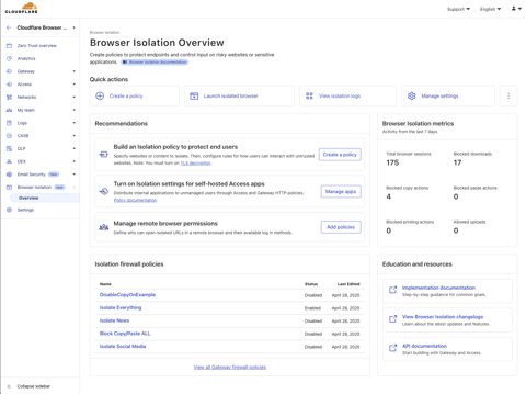 Cloudflare One screenshot: Browser isolation overview