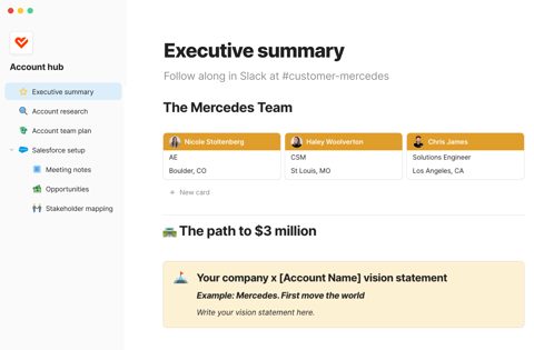 Coda screenshot: Account hub with team cards