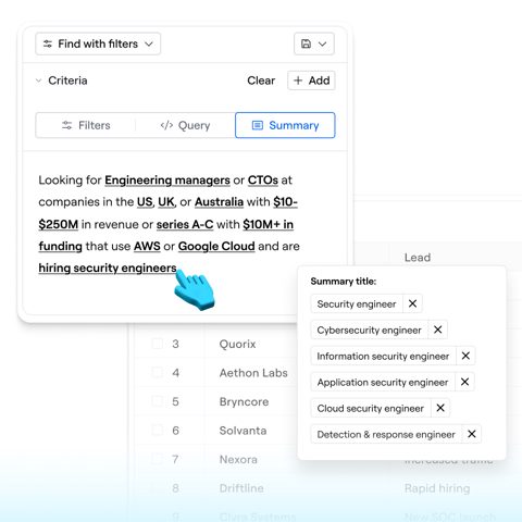Clay screenshot: Audience filters and criteria