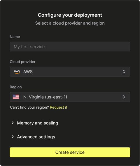 ClickHouse Cloud screenshot: Configure deployment form