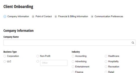 Cognito Forms screenshot: Multi-step client onboarding form