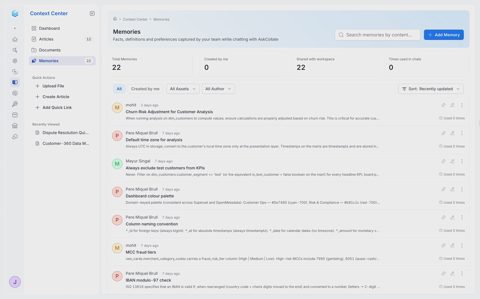 Collate screenshot: Context Center memories list