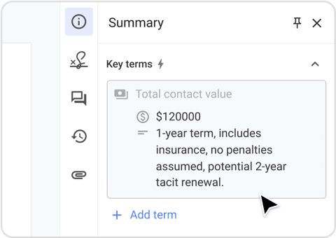Concord screenshot: Contract summary and key terms