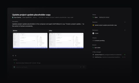 Linear screenshot: Project update with before and after images